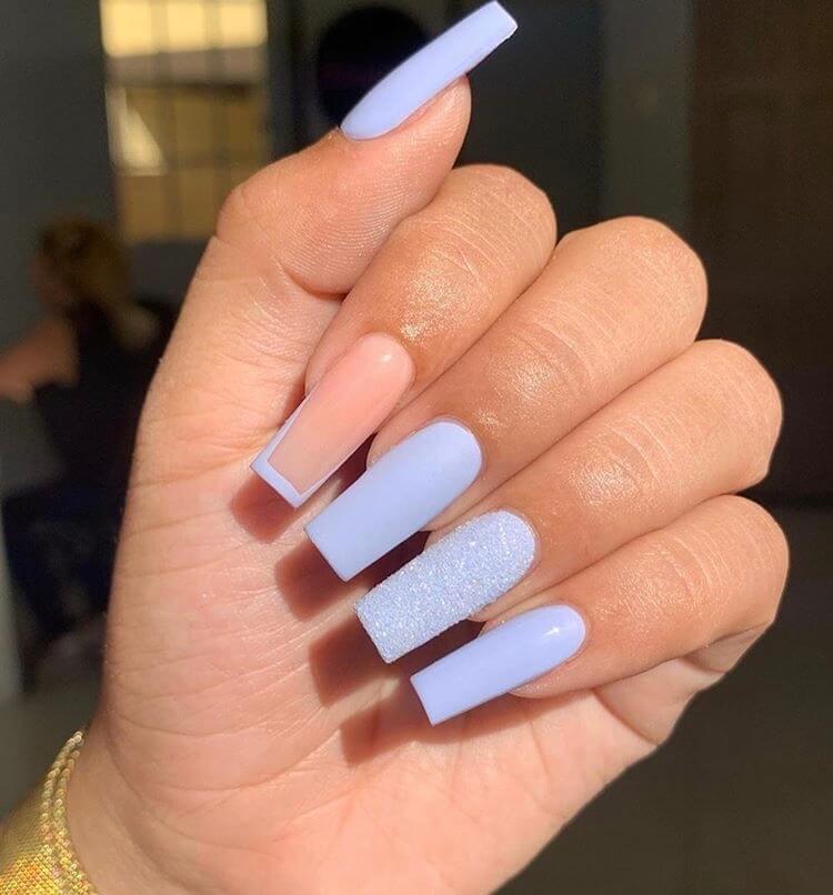 Are you looking for the best acrylic nail color for summer 2020? Check out these 22 popular nail ideas we have prepared for you. They include blue with different levels of brightness, simple white nails, coral red, nude, yellow, and light purple. These ideas are well worth trying! #nails #summernails #simplenails #acrylicnails