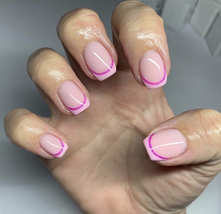 Classic French and three pink colors short nails