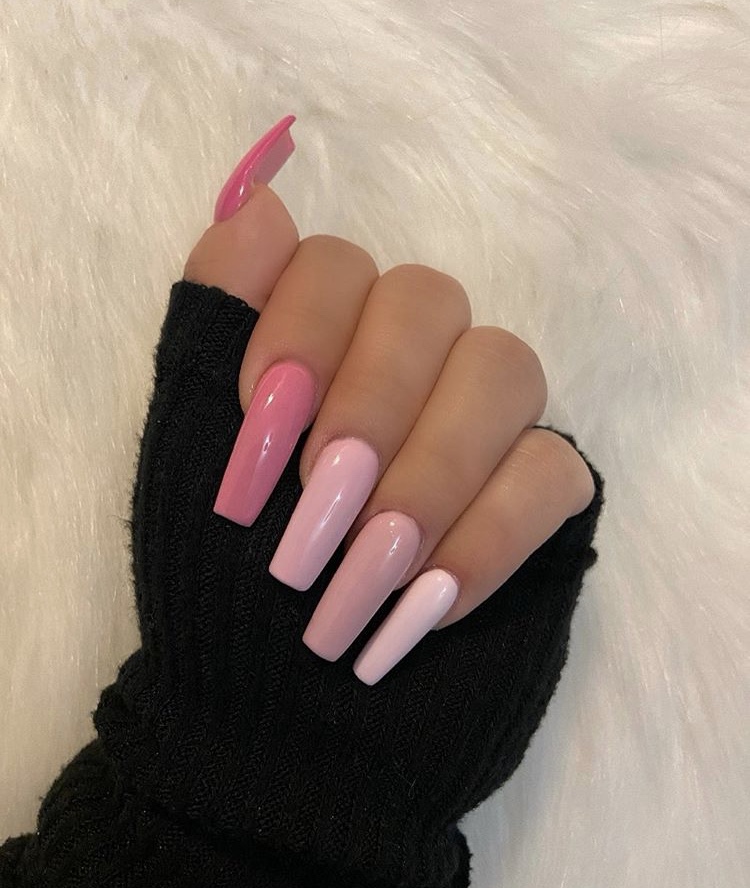 Different kinds of pink long acrylic coffin nails