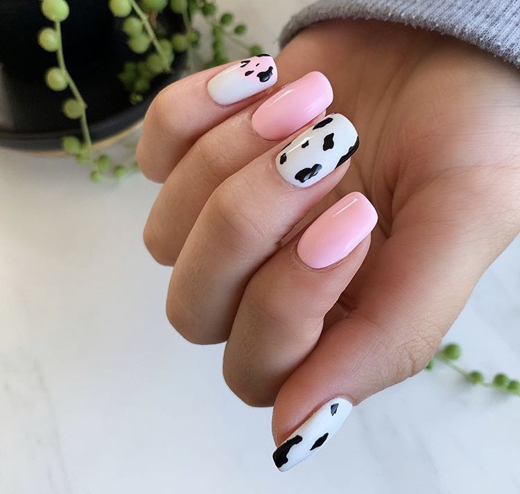 Light pink and white creative acrylic nails