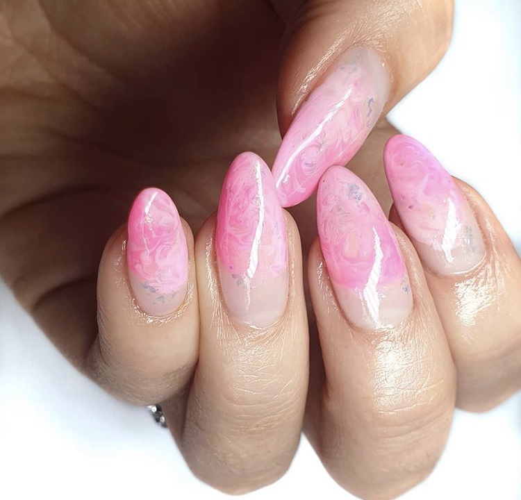 Pink and white ombre marble nails