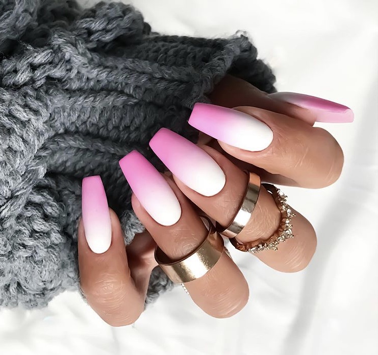 Pink and white ombre matte Nails