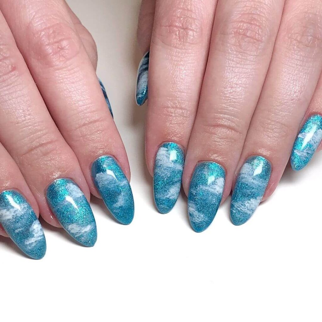 Sky blue empty almond nails