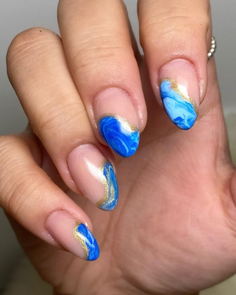 Half marble almond nails