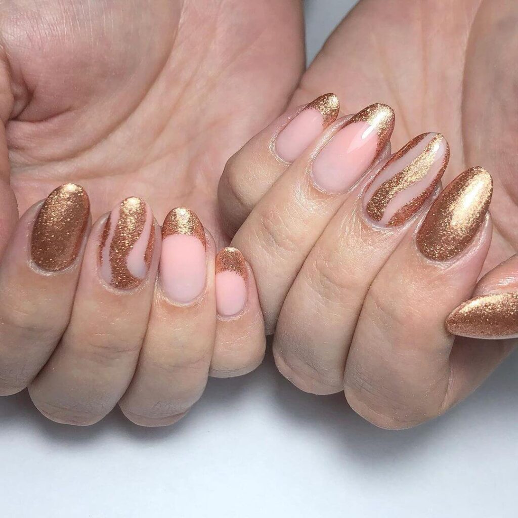 Golden short almond nails