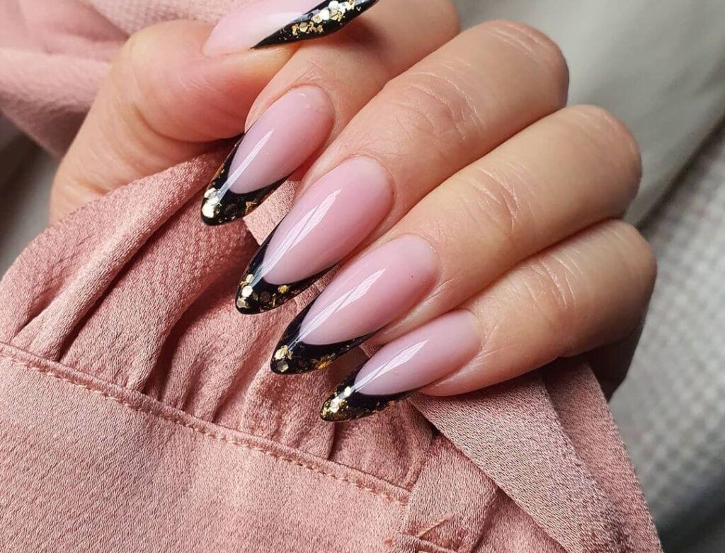 Black tips almond nails