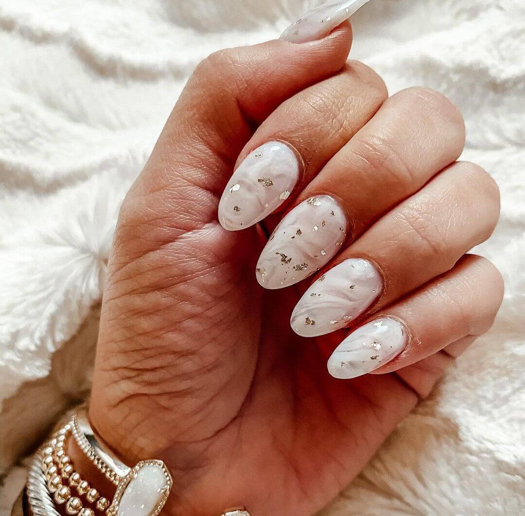 Milky white almond nails