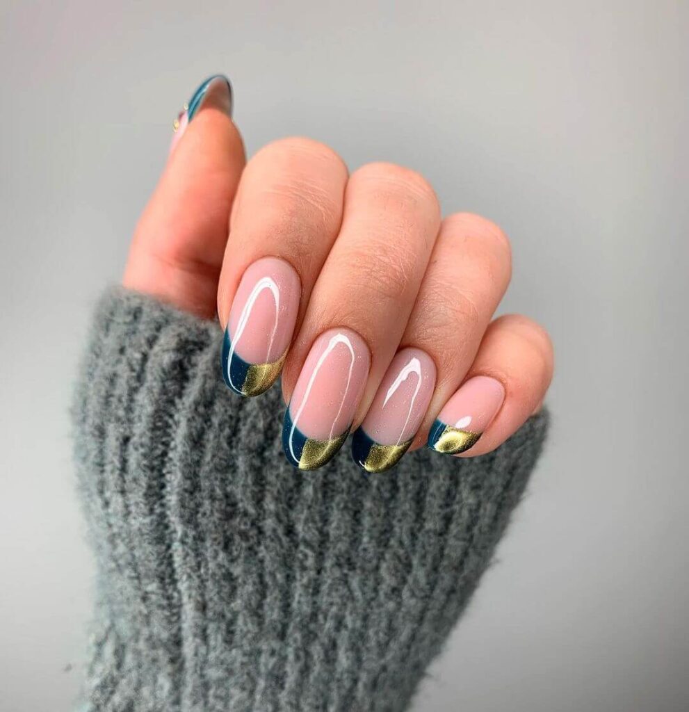 Half gold French almond nails