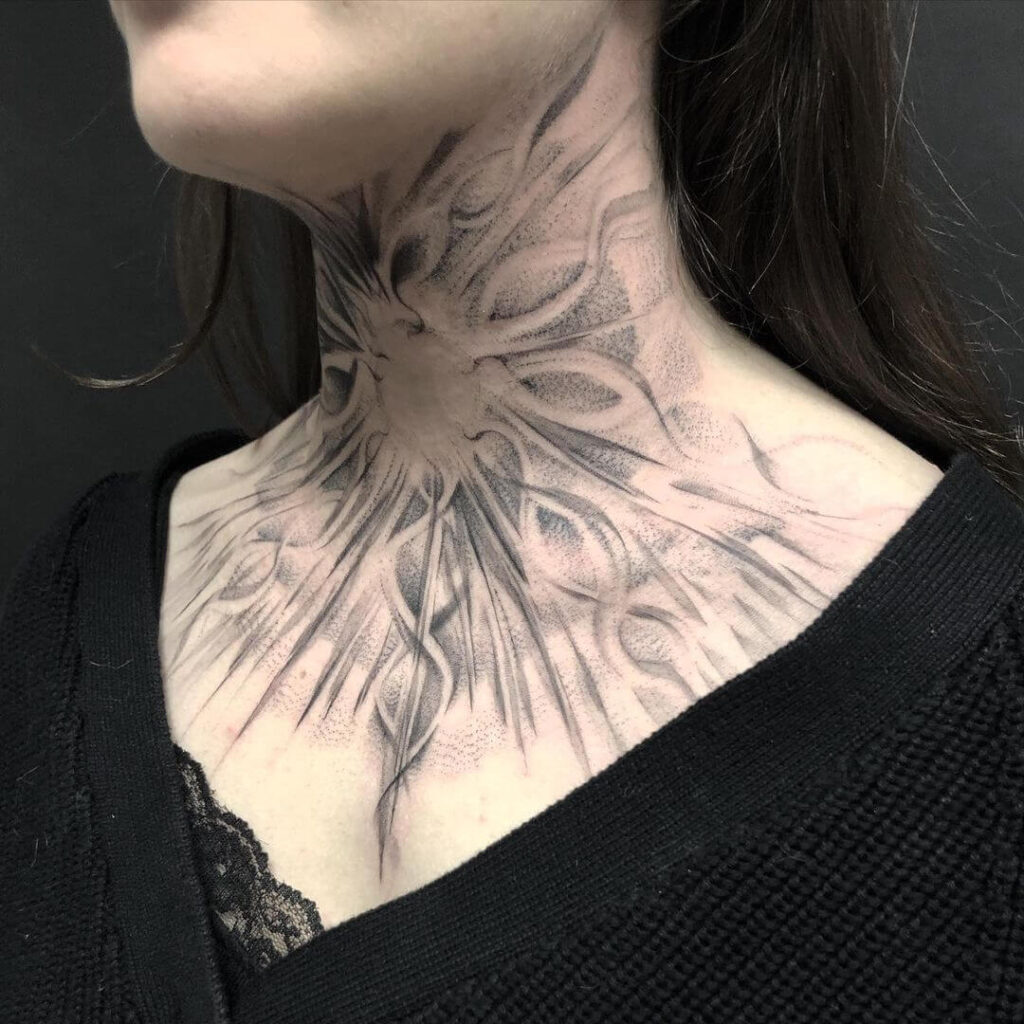 Powerful Sun Neck Tattoo