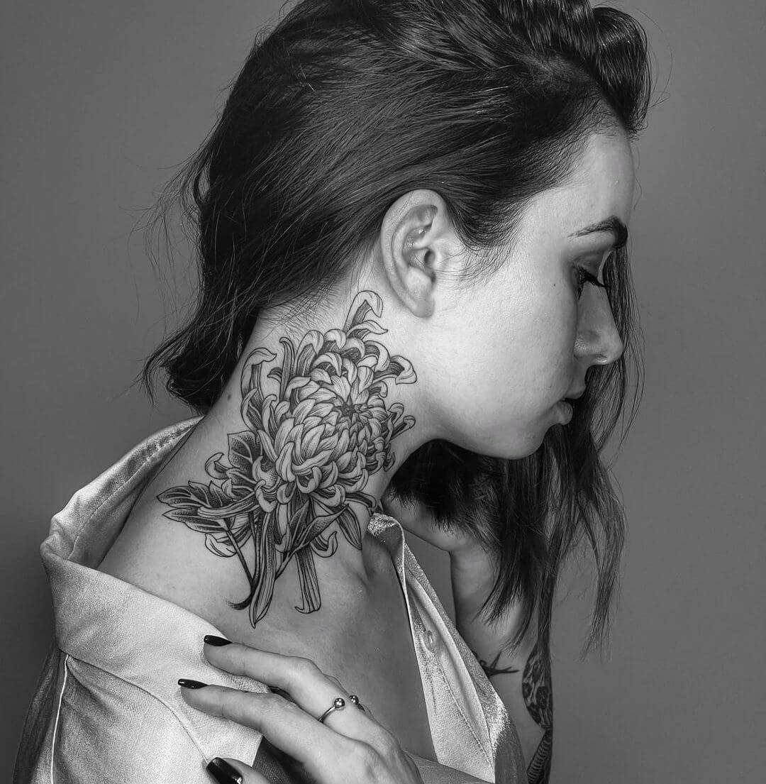 Chrysanthemum Neck Tattoo