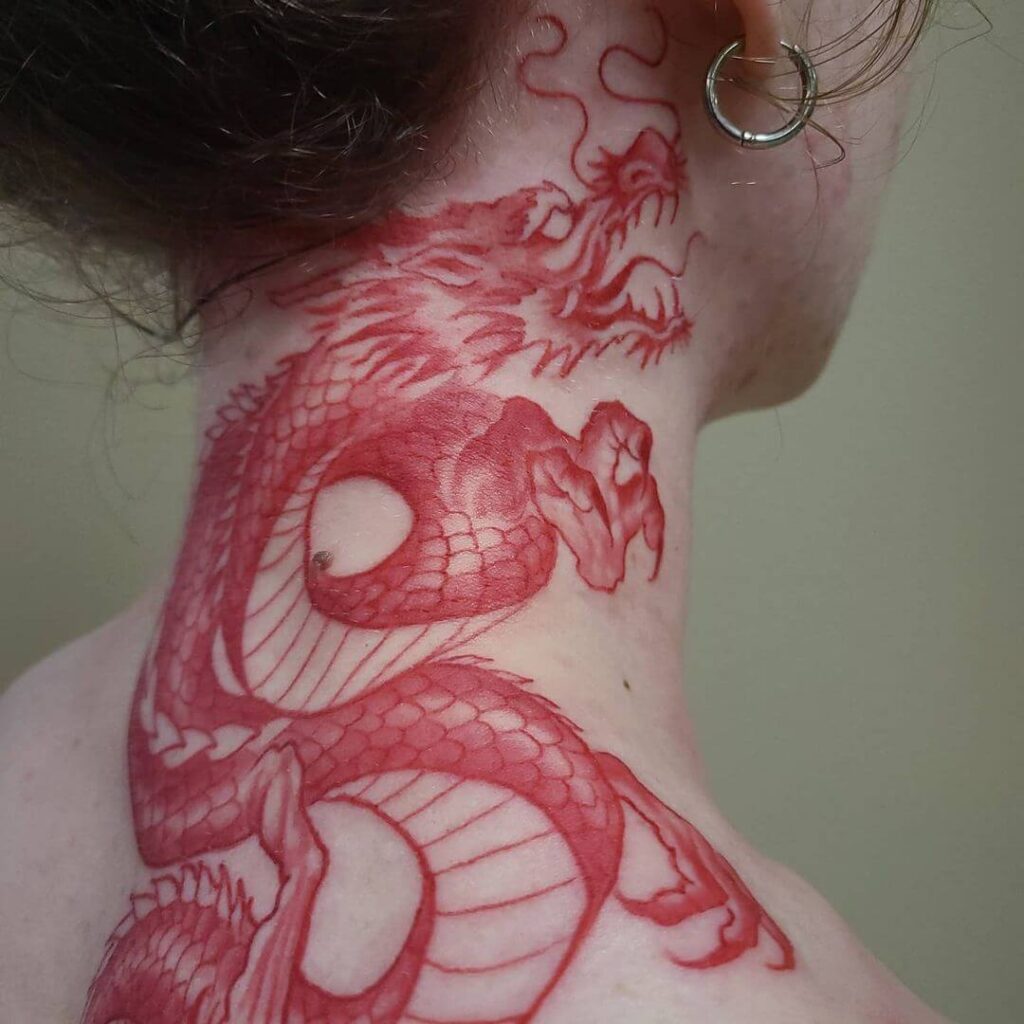Dragon neck red tattoo