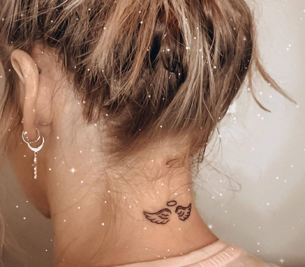 Angel Wings Back Neck Tattoo