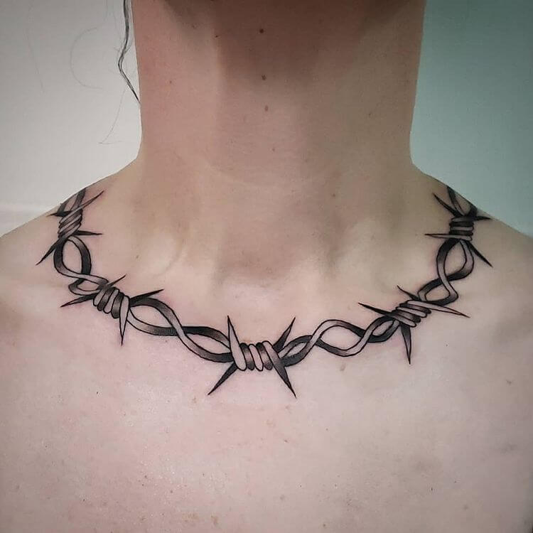 Barbed wire neck tattoo