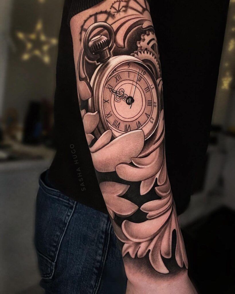 Clock sleeve tattoo