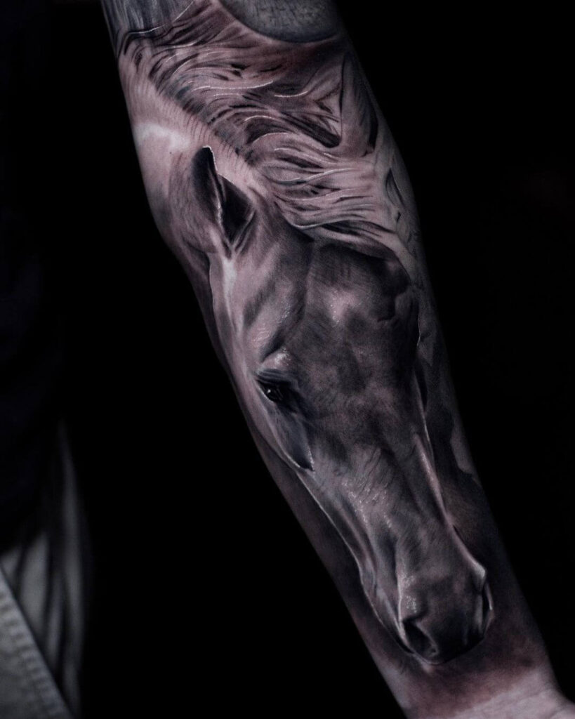 Amazing horse sleeve tattoo
