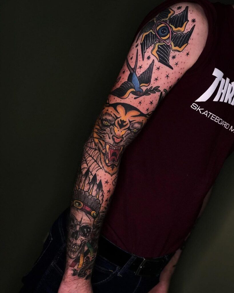 New school style sleeve tattoo