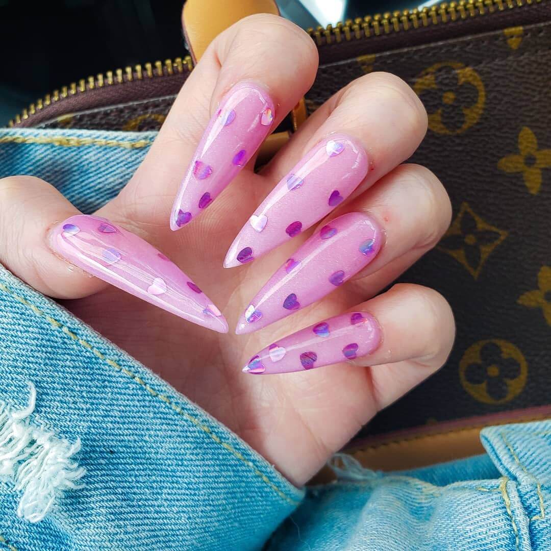 Purple long spiked Valentine's Day nails
