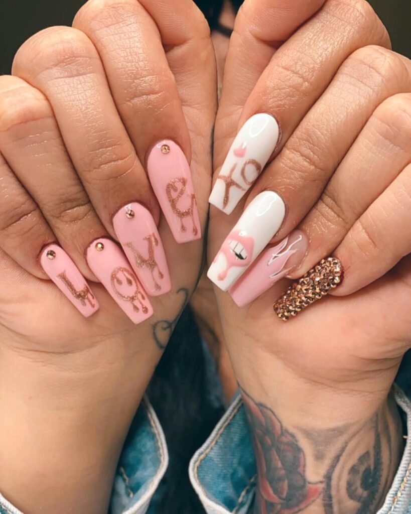 Cute Long Coffin Valentine's Day Nails