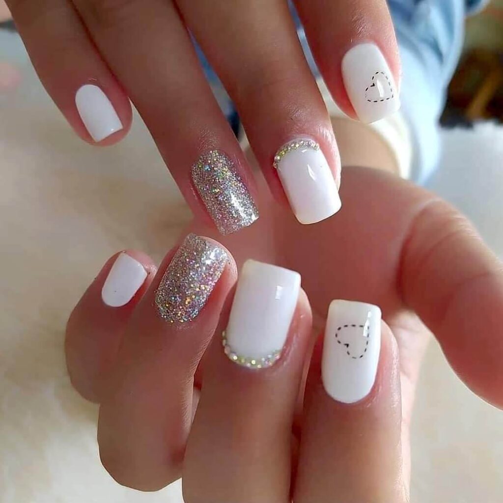 white valentines nails