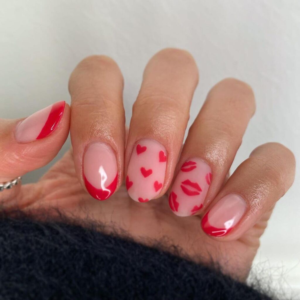 Cute short French creative Valentine's Day nails
