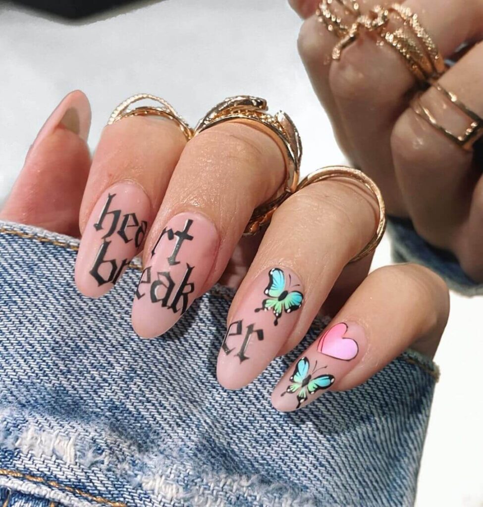 Fashion short almond valentine nails
