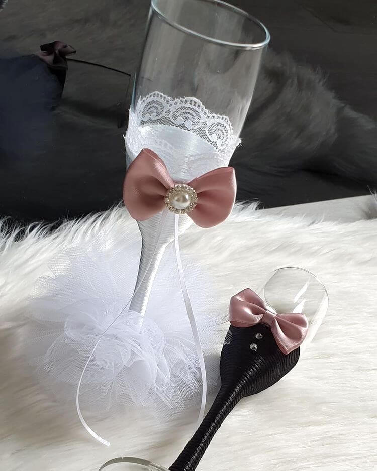 Bride and groom wedding glasses