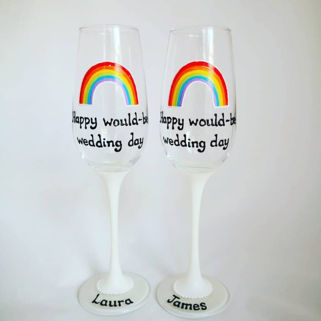 Rainbow wedding glasses