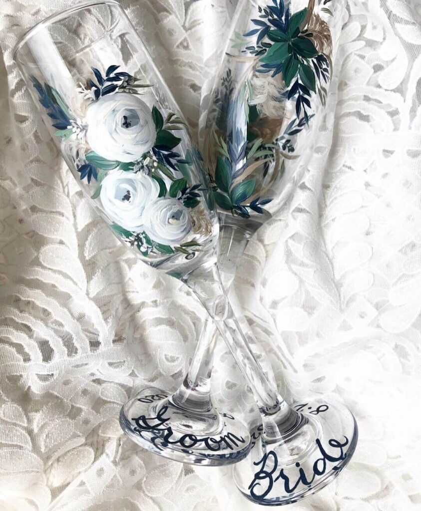 Hand painted wedding glass