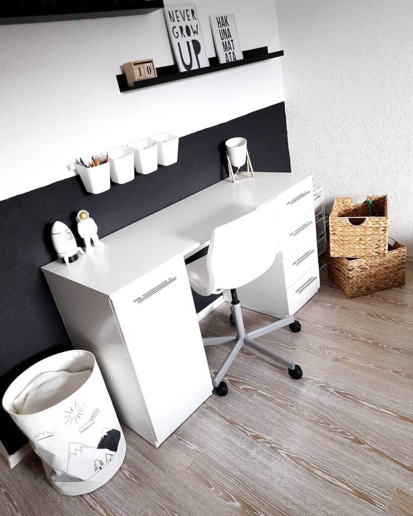 Simple black and white home office