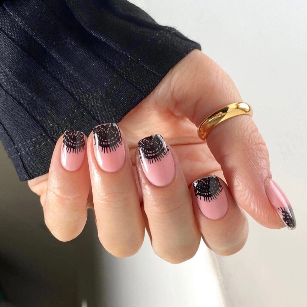 Black lace french nail