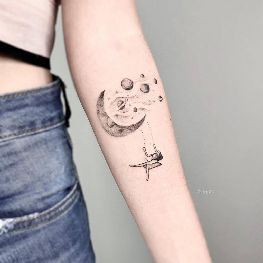Cosmic moon tattoo