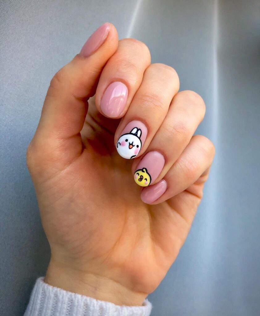 Cute pink short Easter nails