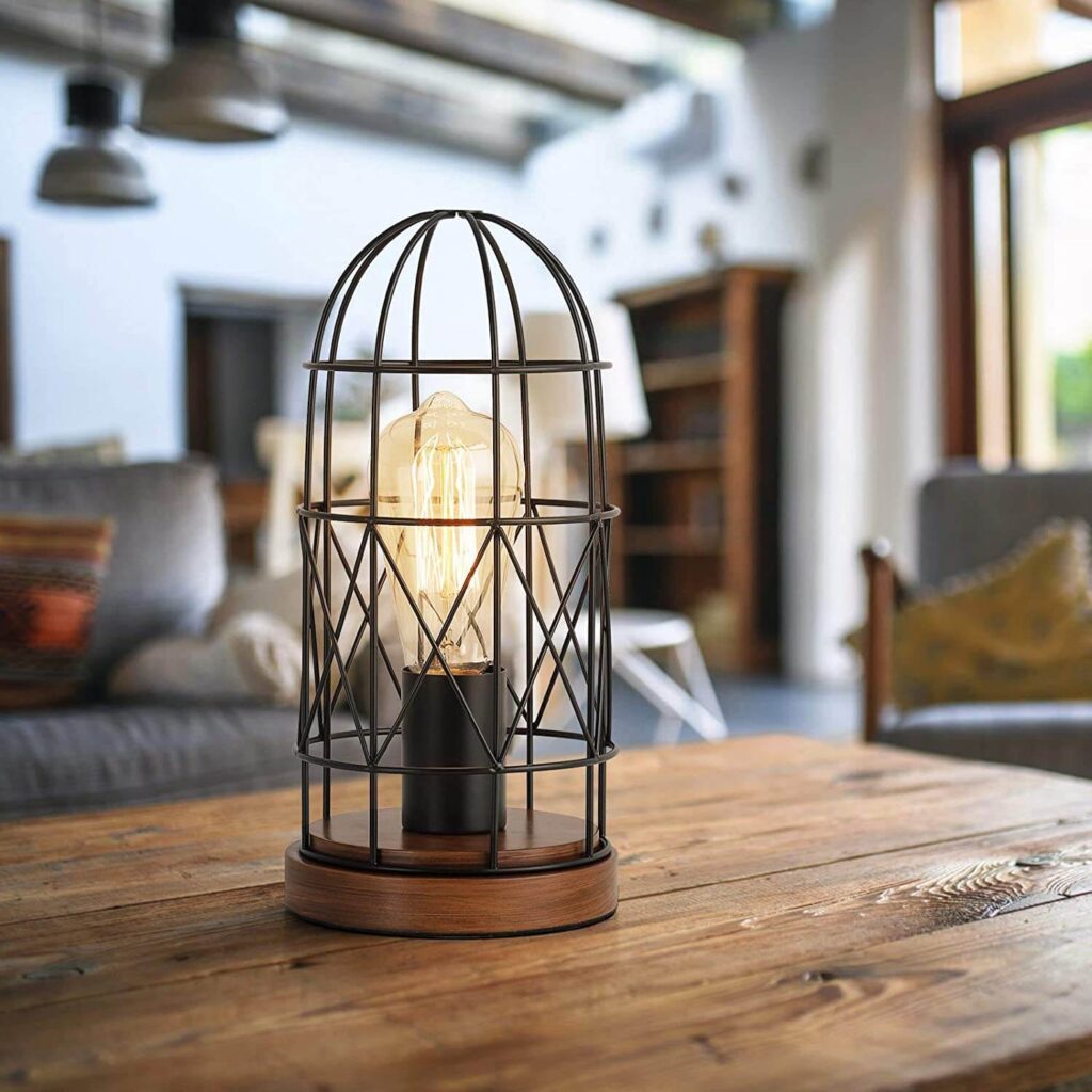 Metal cage table lamp