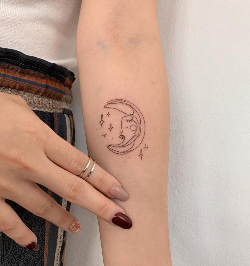 Thin line moon abstract tattoo