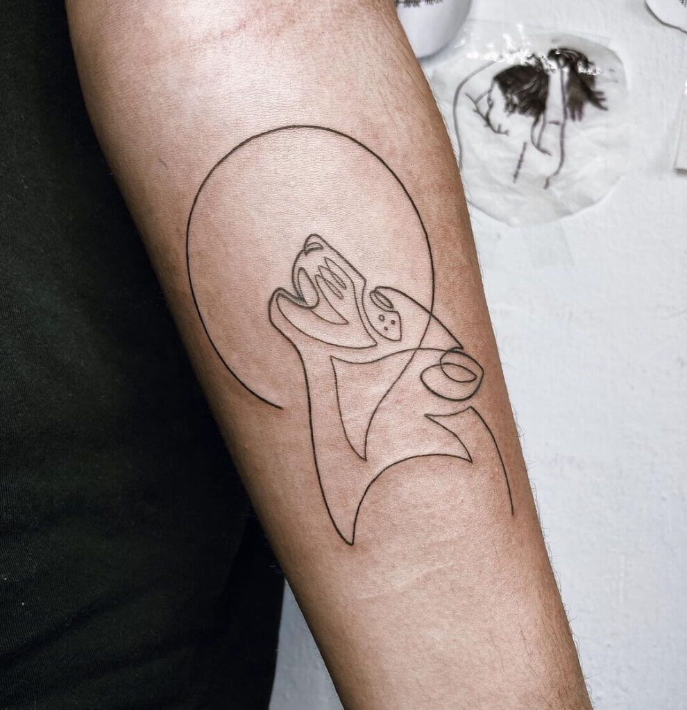 Wolf and moon tattoo