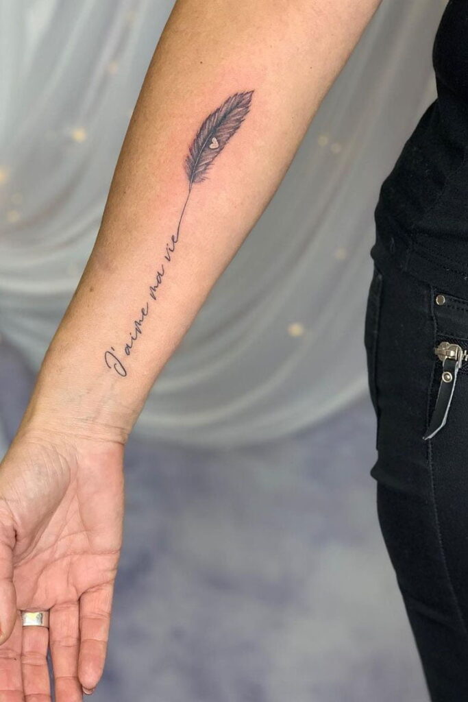 Feather quote tattoo