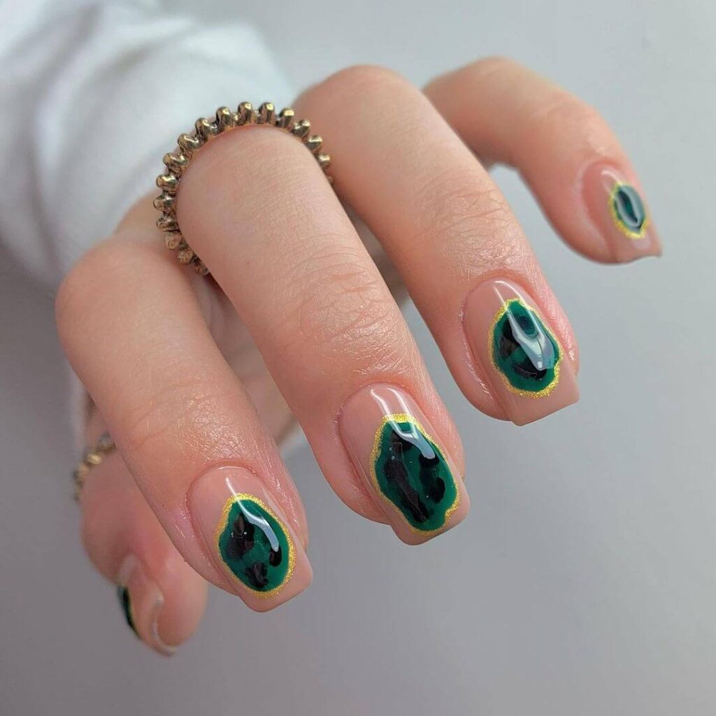 Green gem square nails