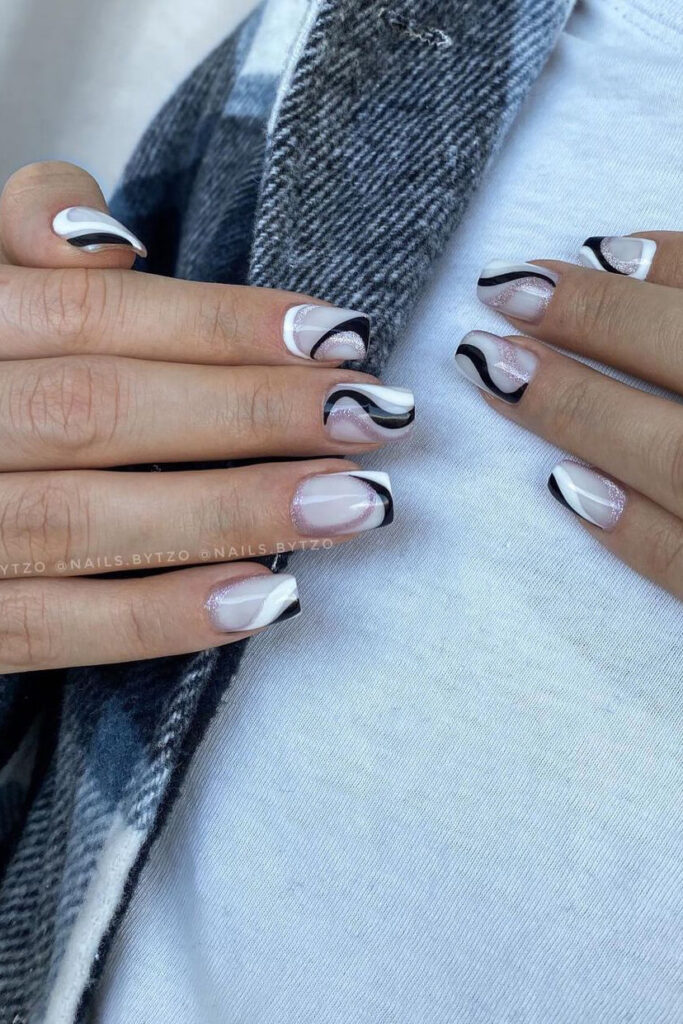 Black and white abstract square nails