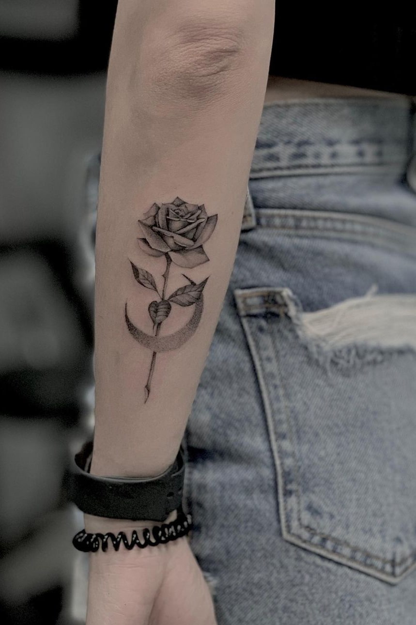 Moon rose tattoo