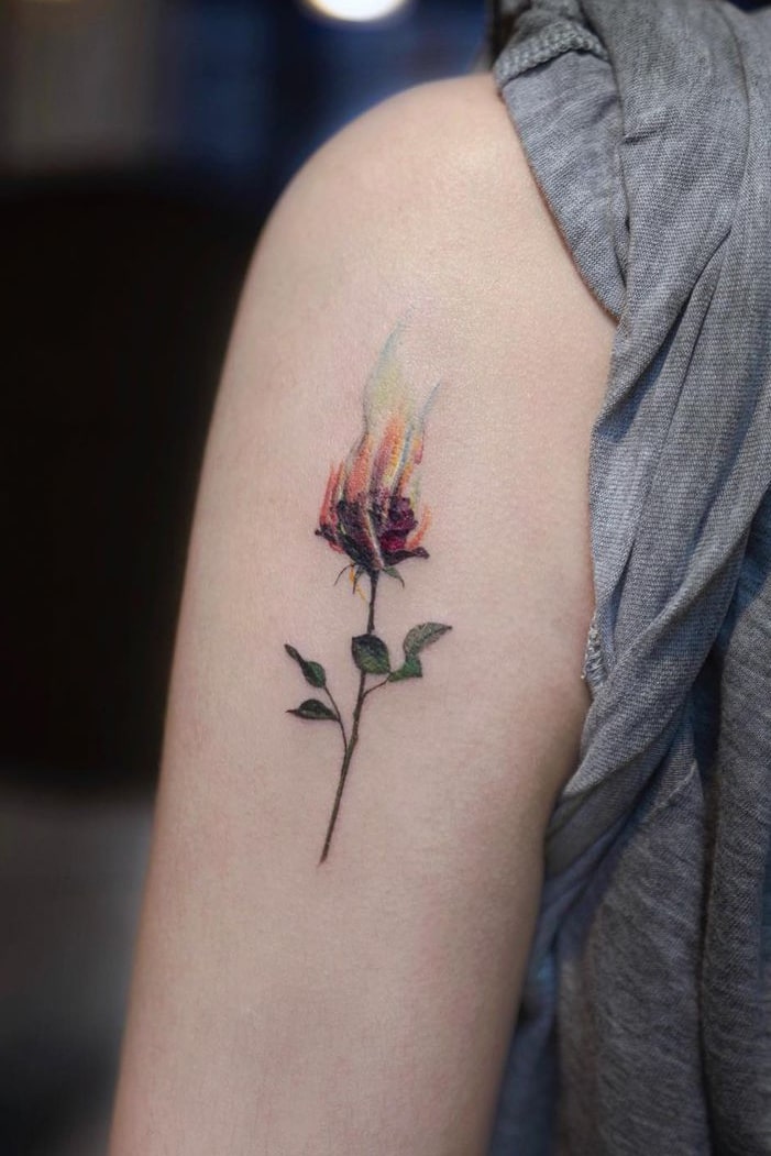 Flame rose tattoo