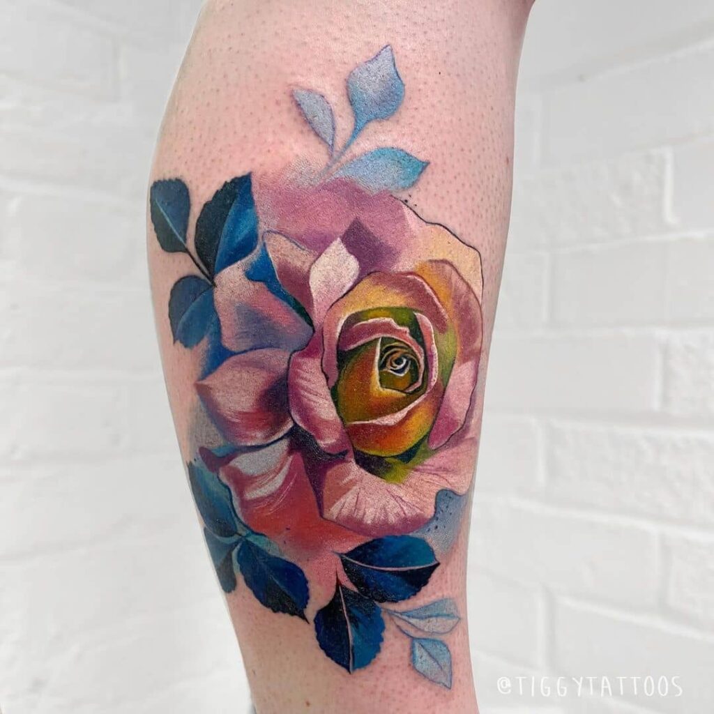 Watercolor rose tattoo