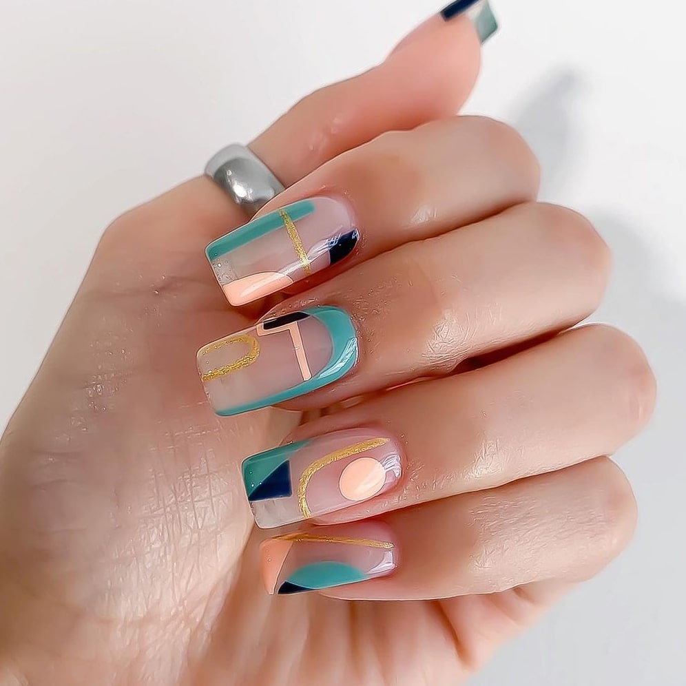 Geometric summer square nails