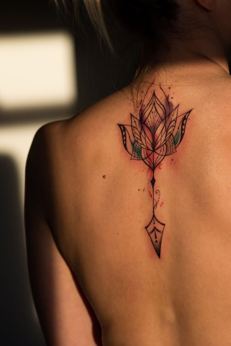 Watercolor back tattoo