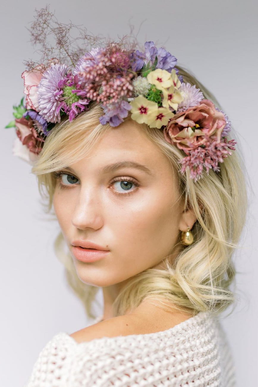 Summer wedding hairstyle with wreath