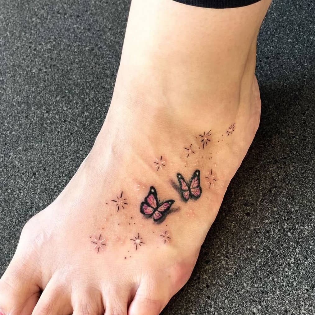 3D butterfly tattoo on foot