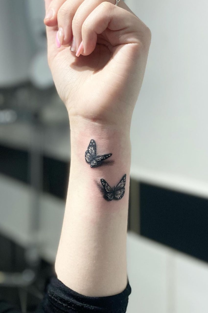 3D butterfly tattoo on wrist