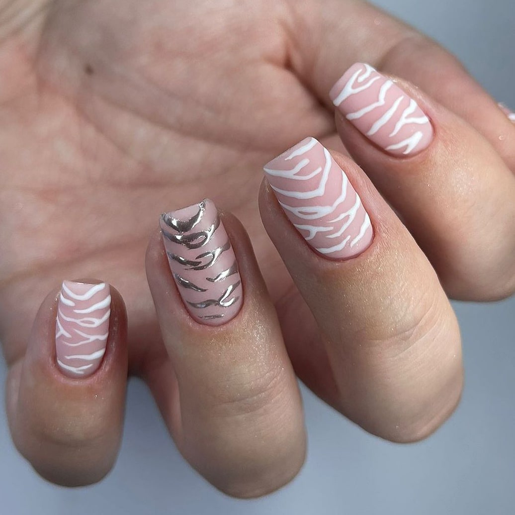 Zebra print chrome nails