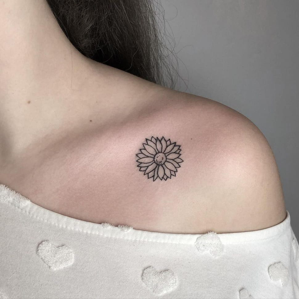 Sunflower collarbone tattoo