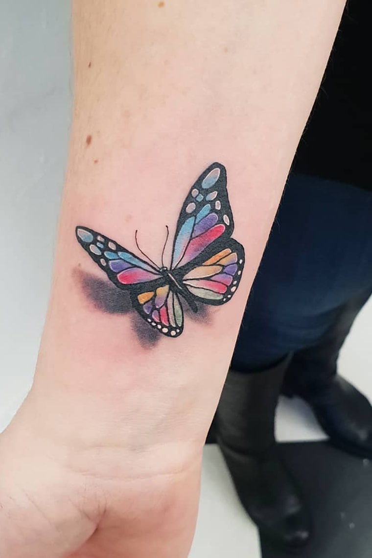 Colorful 3d butterfly tattoo