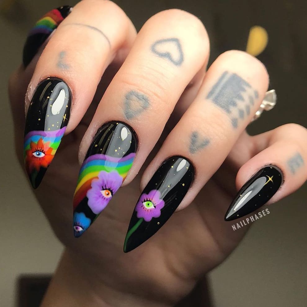 Rainbow nails with black